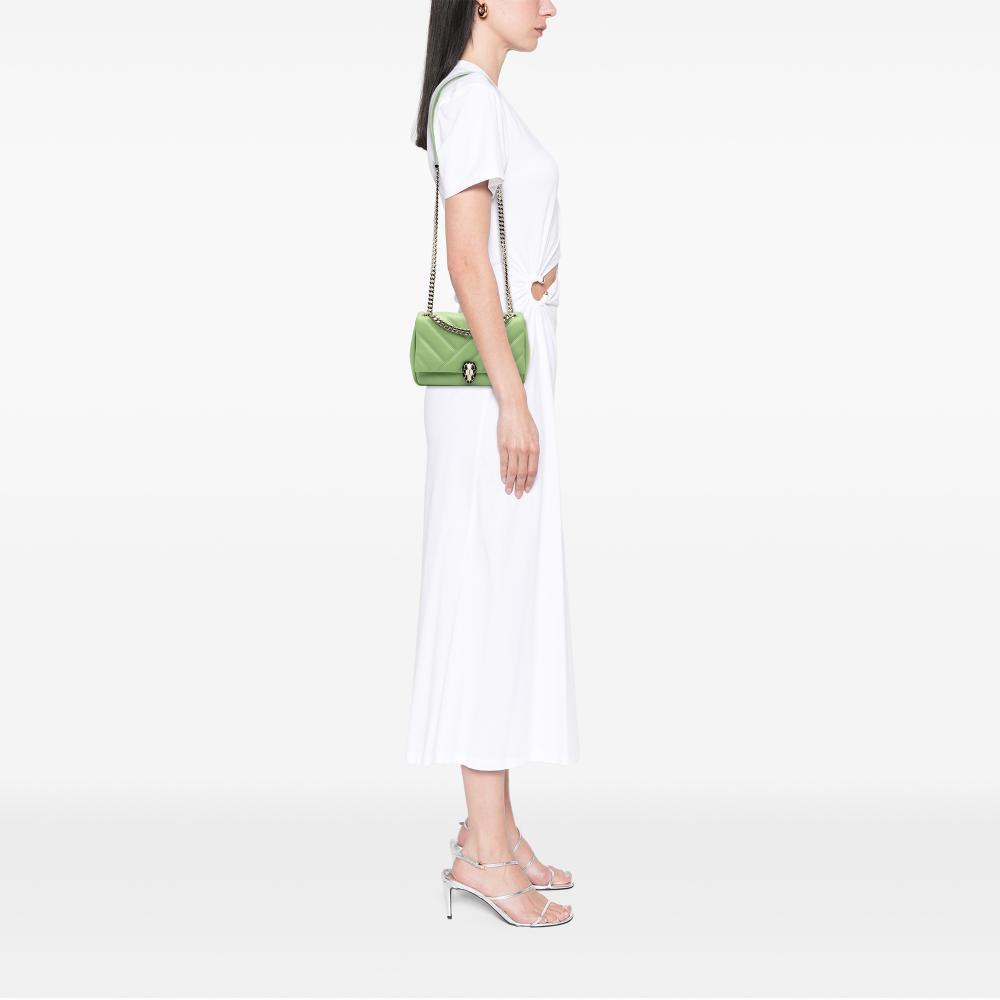 Bvlgari B Bvlgari Green Light Green Calf Leather Serpenti Cabochon Chain Crossbody Italy