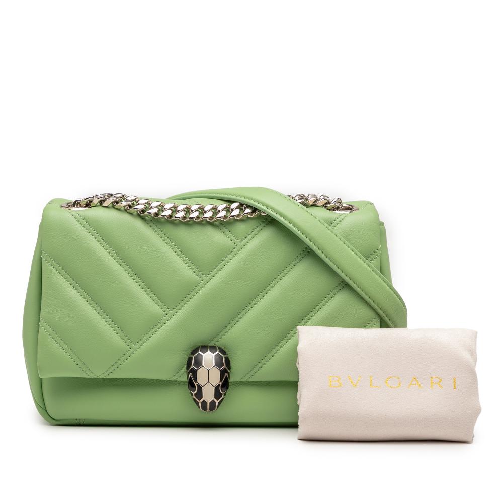 Bvlgari B Bvlgari Green Light Green Calf Leather Serpenti Cabochon Chain Crossbody Italy