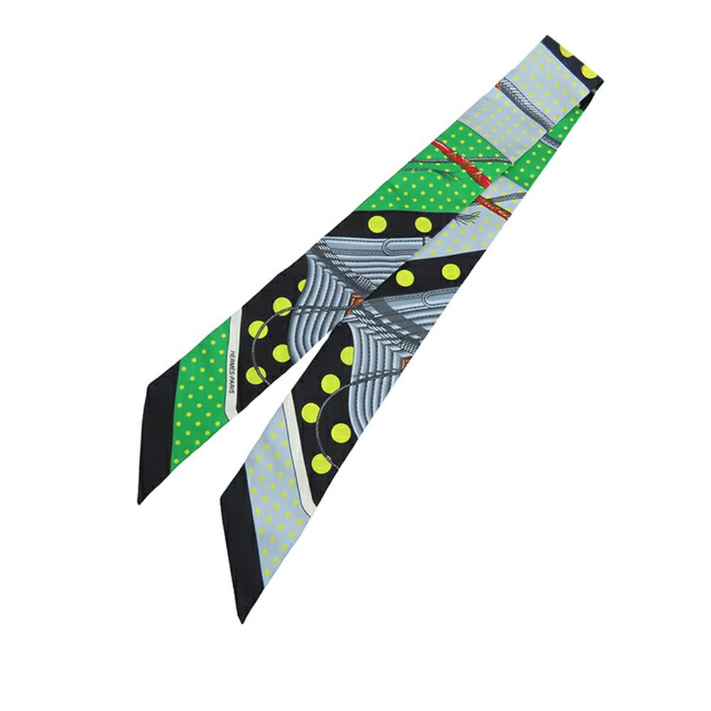 Hermès AB Hermès Green with Multi Silk Fabric Clic Clac a Pois Twilly Scarf France