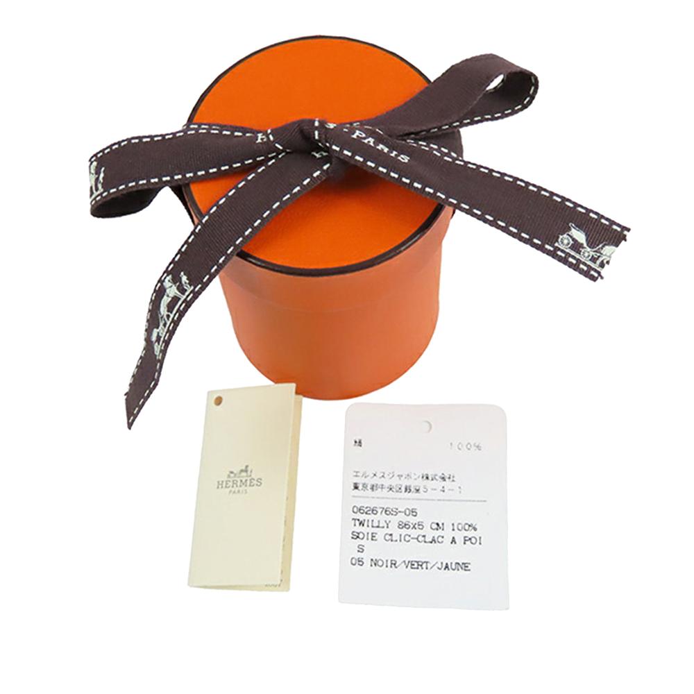 Hermès AB Hermès Green with Multi Silk Fabric Clic Clac a Pois Twilly Scarf France