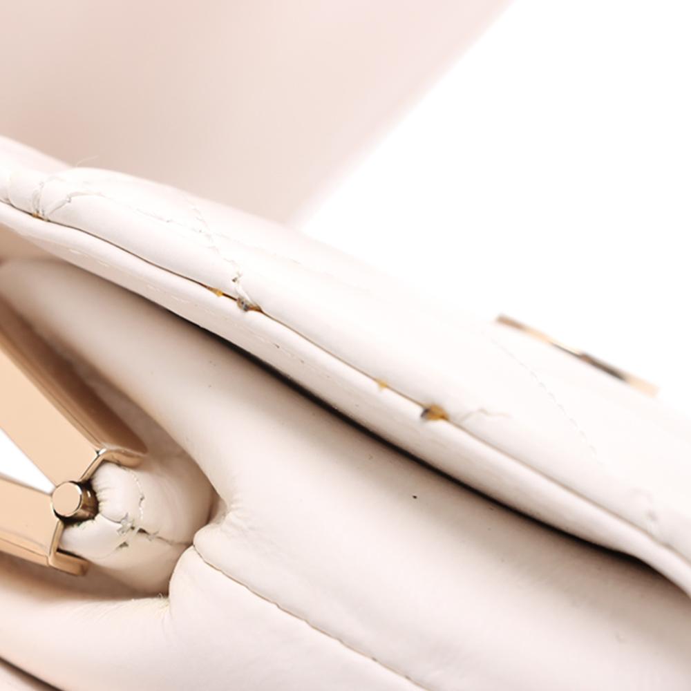 Chanel White Mini CC Quilted Lambskin Kiss Lock Frame Top Handle Clutch with Chain France