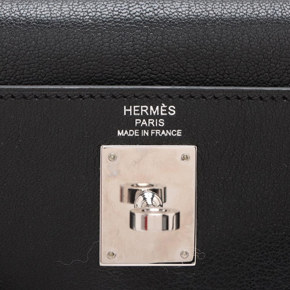 Hermès AB Hermès Black Goatskin Leather Chevre Chamkila Kelly Elan France