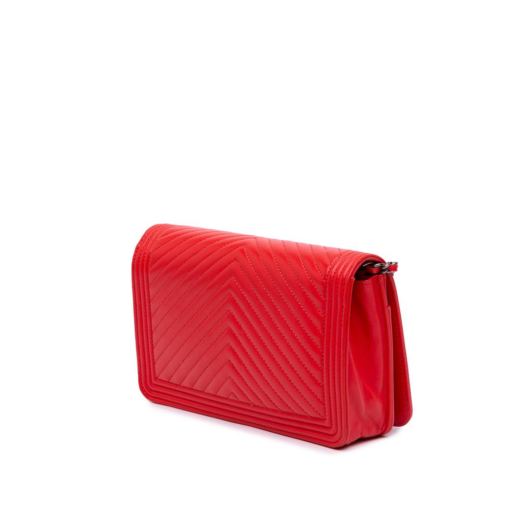 Chanel B Chanel Red Calf Leather Chevron skin Boy Wallet On Chain France