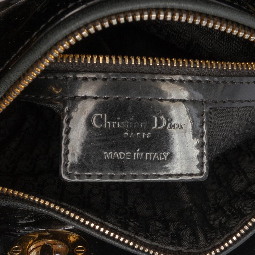 Christian Dior B Dior Black Patent Leather Leather Medium Patent Cannage Lady Dior Italy