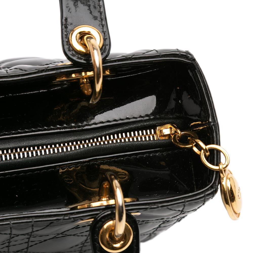 Christian Dior B Dior Black Patent Leather Leather Medium Patent Cannage Lady Dior Italy