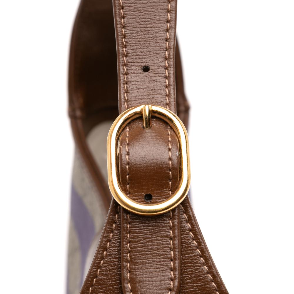 Gucci B Gucci Brown Beige Coated Canvas Fabric Small GG Supreme Web Geometric Jackie 1961 Crossbody Italy