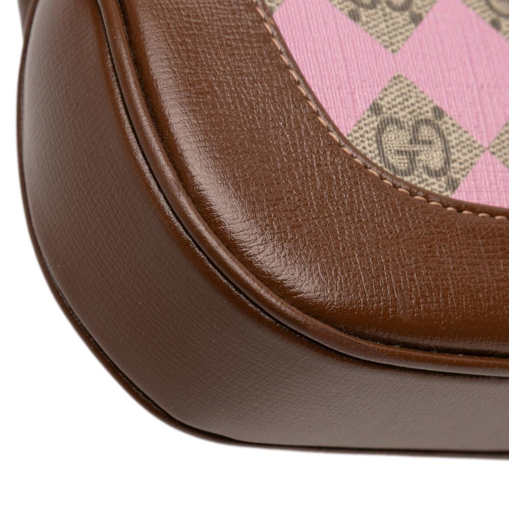 Gucci B Gucci Brown Beige Coated Canvas Fabric Small GG Supreme Web Geometric Jackie 1961 Crossbody Italy