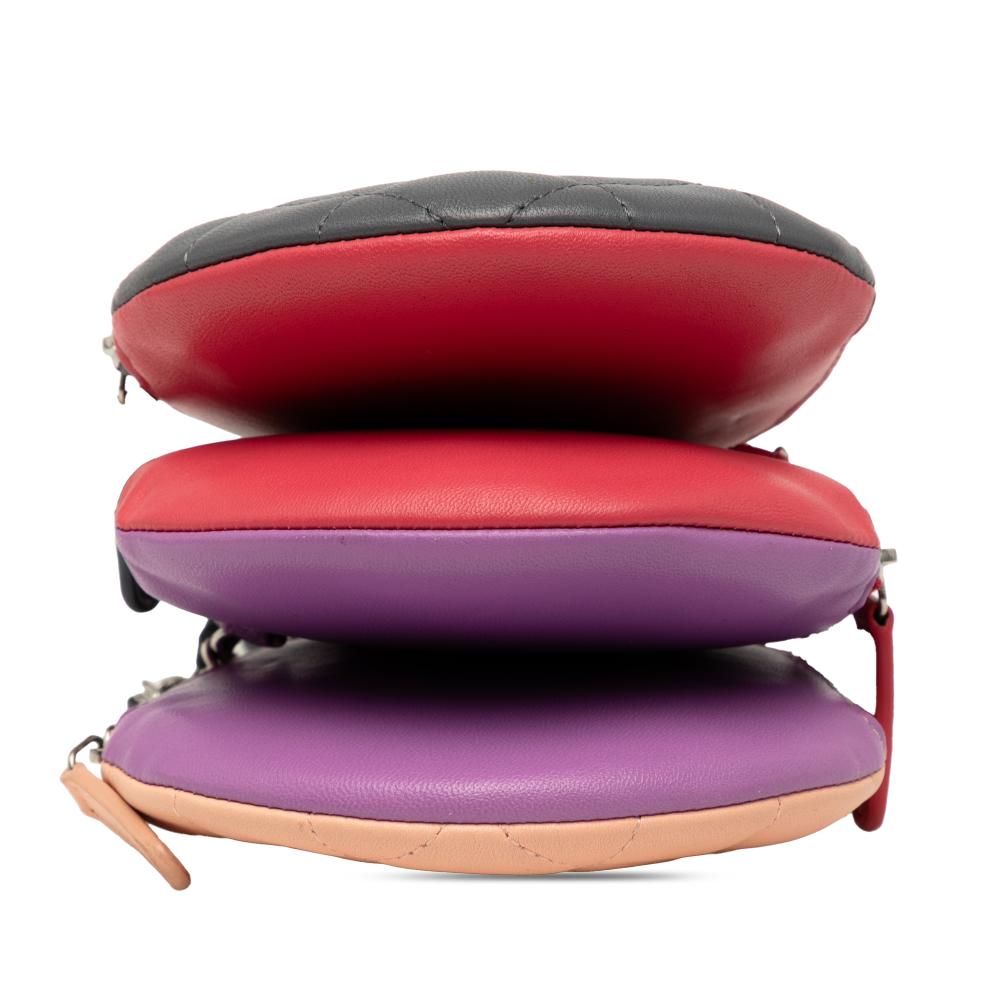 Chanel Gray CC Quilted Lambskin Triple Zip Round Clutch With Chain Italy