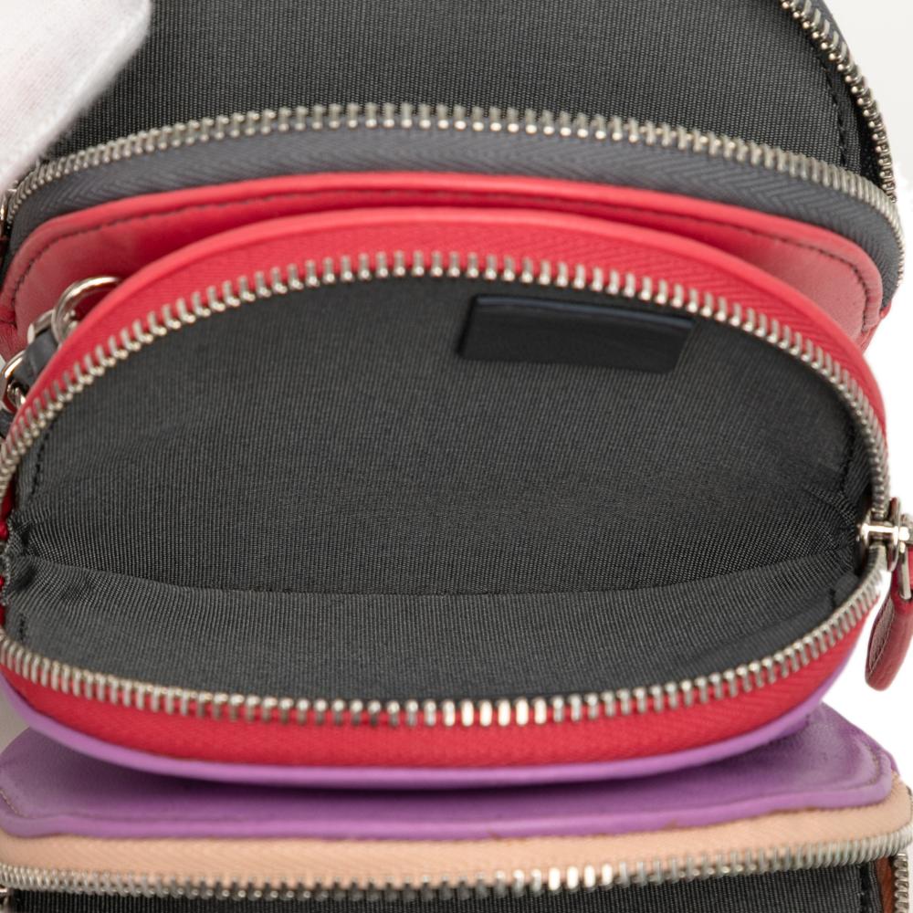 Chanel Gray CC Quilted Lambskin Triple Zip Round Clutch With Chain Italy