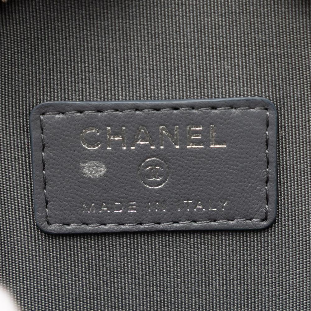 Chanel Gray CC Quilted Lambskin Triple Zip Round Clutch With Chain Italy