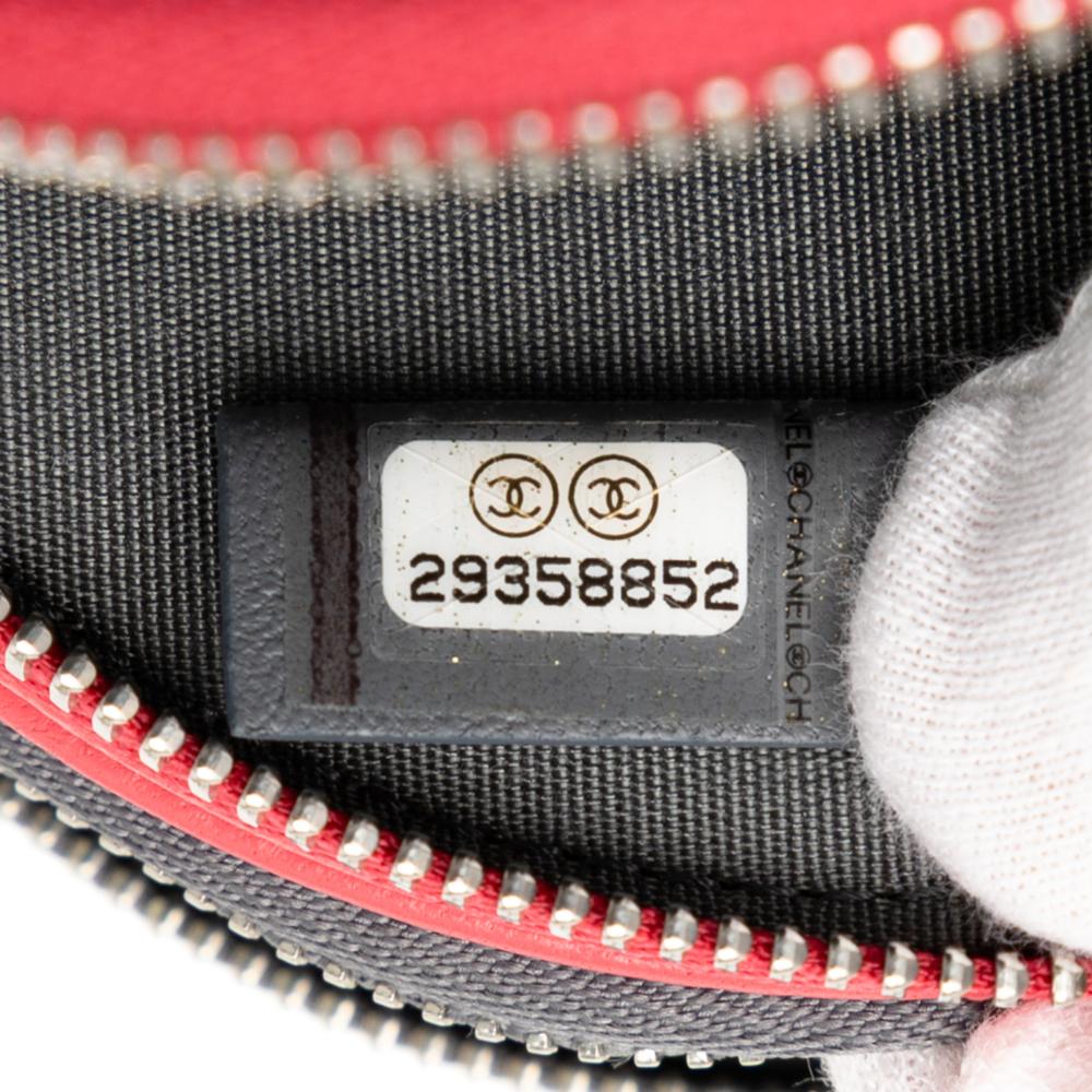 Chanel Gray CC Quilted Lambskin Triple Zip Round Clutch With Chain Italy