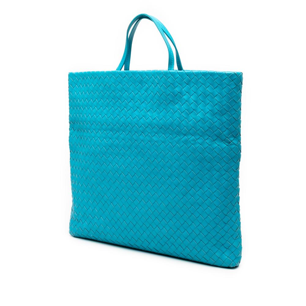 Bottega Veneta B Bottega Veneta Blue Aqua Nappa Leather Leather Nappa Intrecciato Fold Over Tote Italy