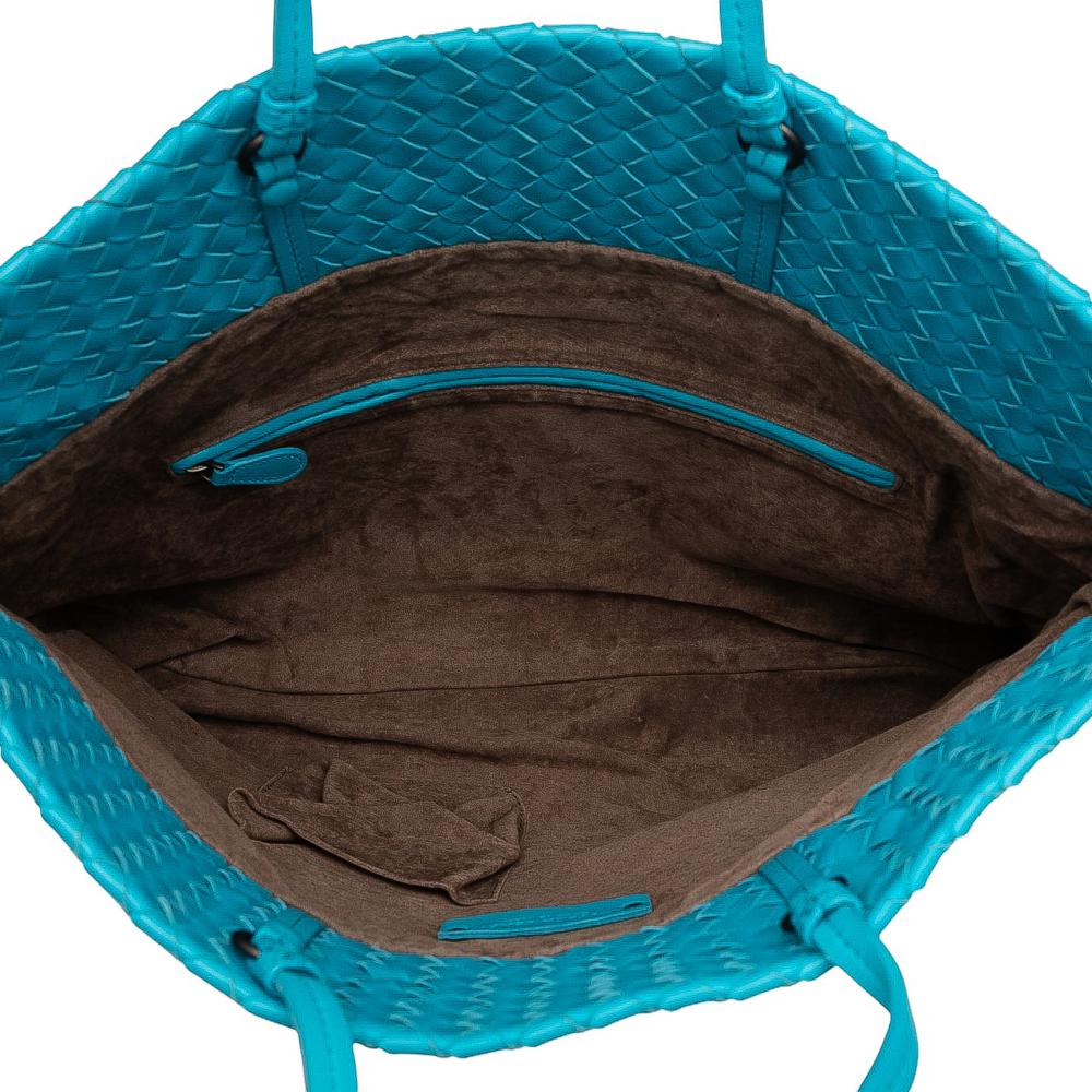 Bottega Veneta B Bottega Veneta Blue Aqua Nappa Leather Leather Nappa Intrecciato Fold Over Tote Italy