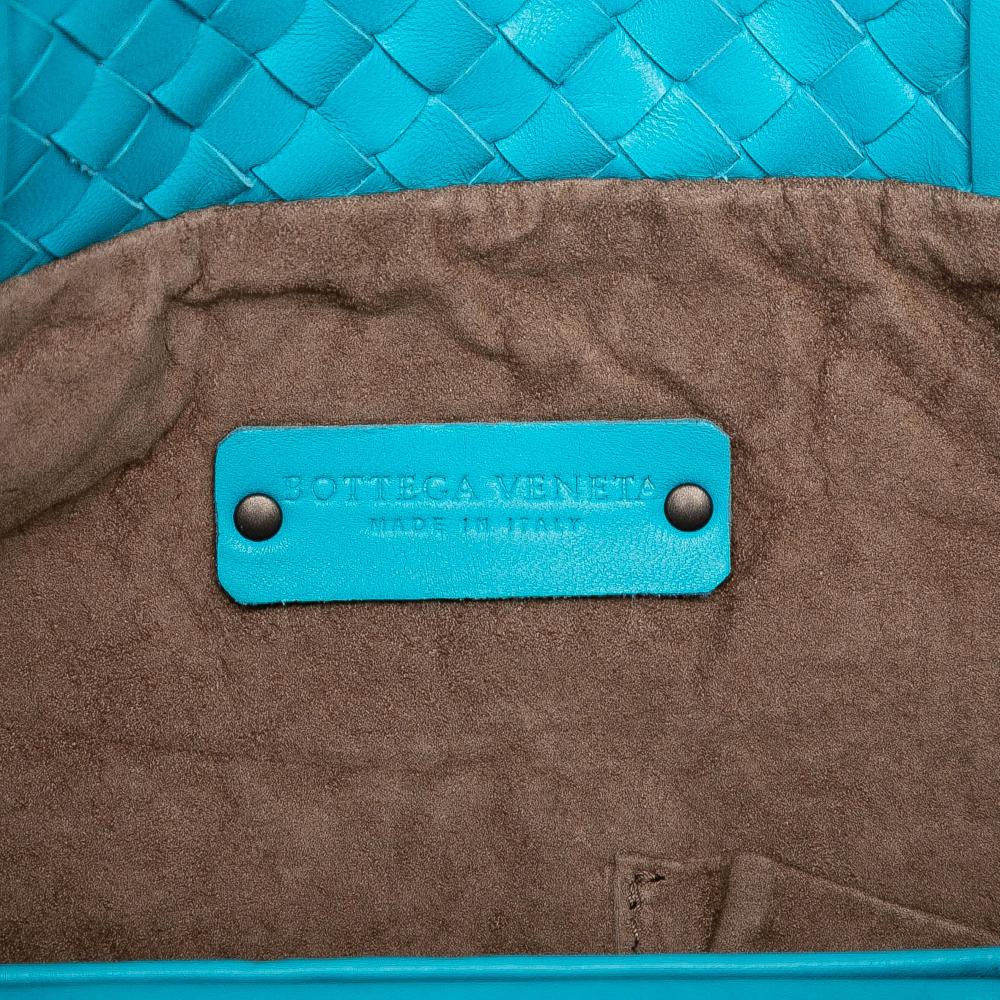 Bottega Veneta B Bottega Veneta Blue Aqua Nappa Leather Leather Nappa Intrecciato Fold Over Tote Italy