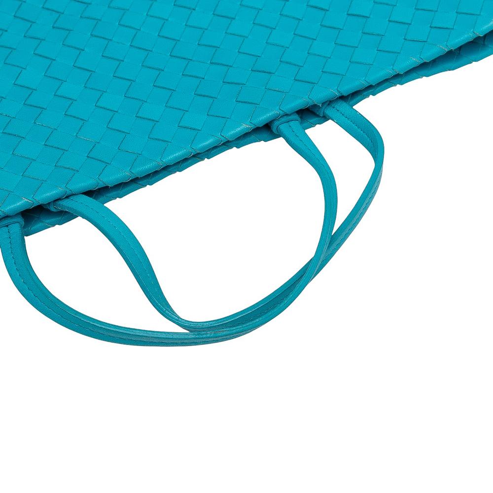 Bottega Veneta B Bottega Veneta Blue Aqua Nappa Leather Leather Nappa Intrecciato Fold Over Tote Italy