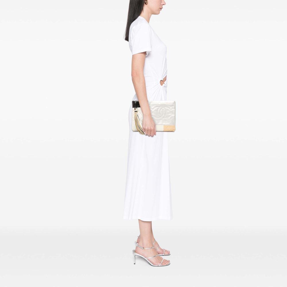 Chanel B Chanel White Lambskin Leather Leather Medium Lambskin Colorblock Patchwork O Case Italy