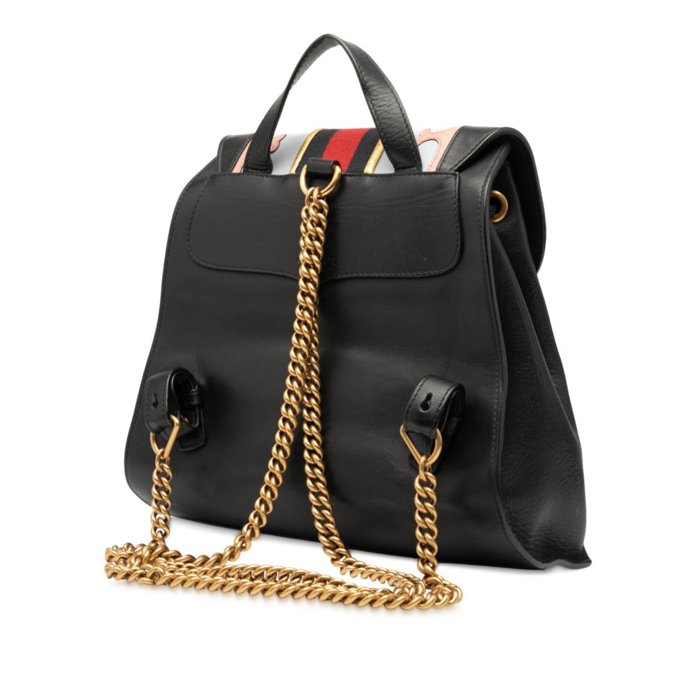 Gucci AB Gucci Black Calf Leather GG Marmont Web Heart Backpack Italy