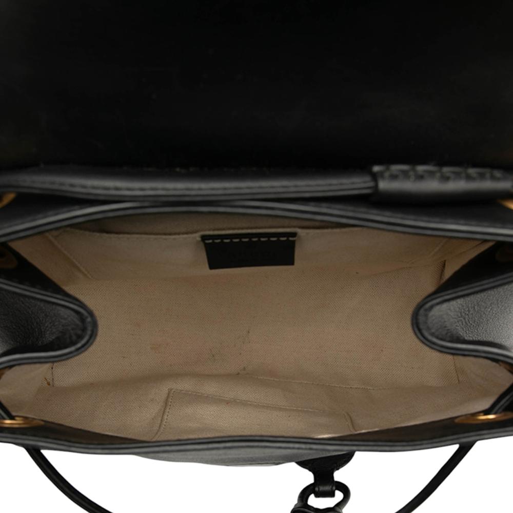 Gucci AB Gucci Black Calf Leather GG Marmont Web Heart Backpack Italy