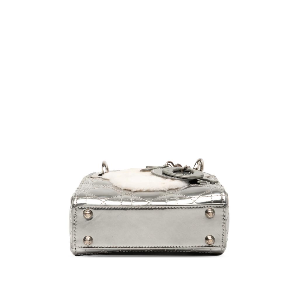 Christian Dior B Dior Silver Lambskin Leather Leather Micro Metallic Lambskin Cannage Bear Lady Dior Italy