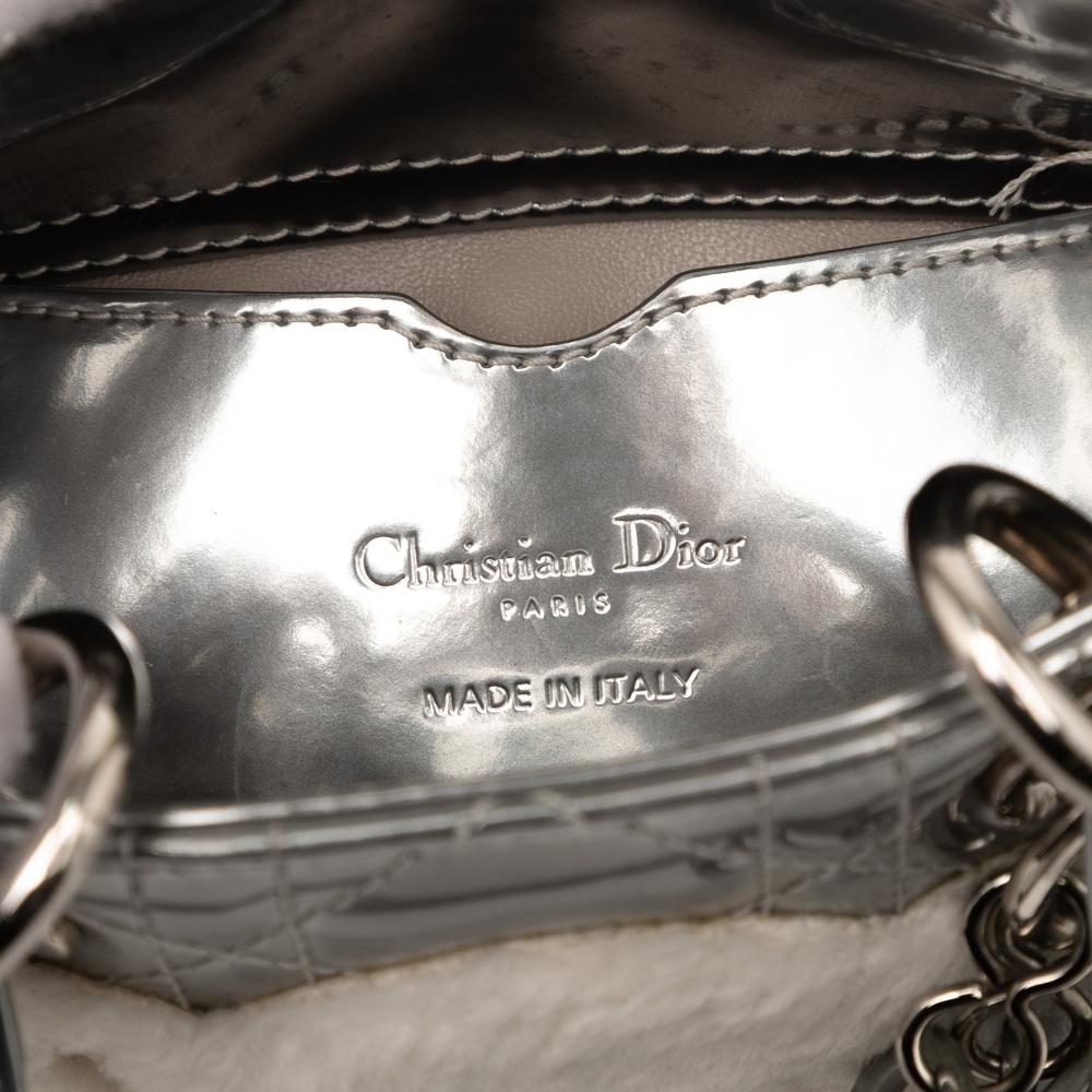 Christian Dior B Dior Silver Lambskin Leather Leather Micro Metallic Lambskin Cannage Bear Lady Dior Italy