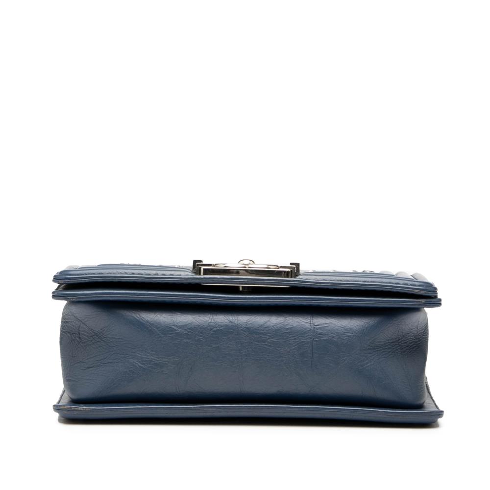 Chanel AB Chanel Blue Navy Calf Leather Small Chevron Aged skin Jacket Boy Flap France