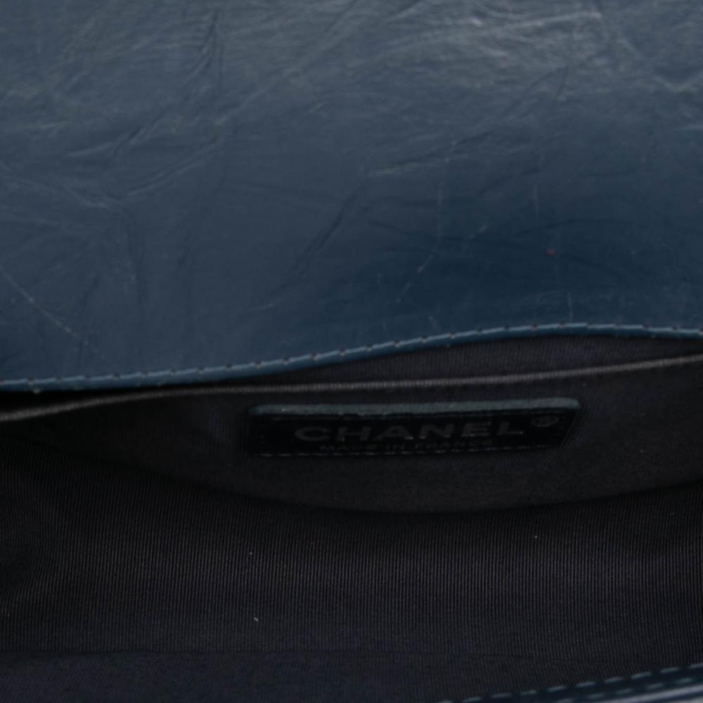 Chanel AB Chanel Blue Navy Calf Leather Small Chevron Aged skin Jacket Boy Flap France