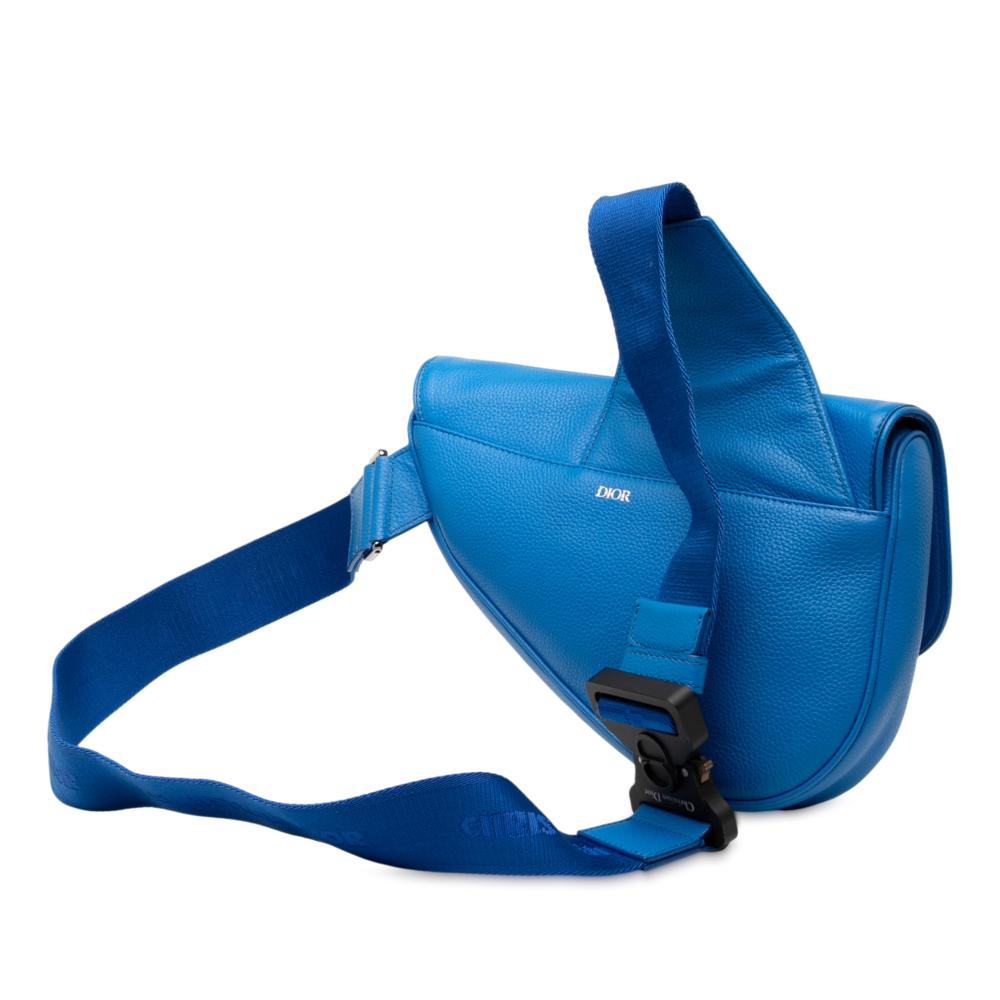 Christian Dior AB Dior Blue Calf Leather Grained skin Saddle Crossbody Italy