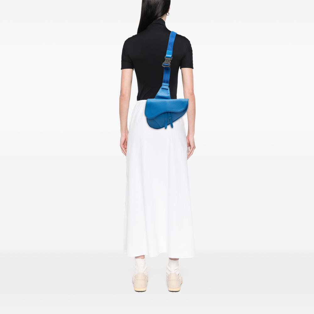 Christian Dior AB Dior Blue Calf Leather Grained skin Saddle Crossbody Italy