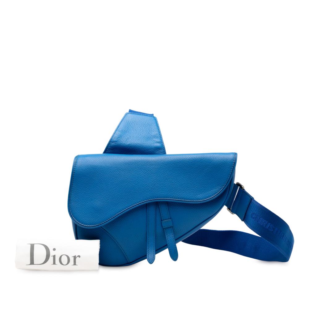 Christian Dior AB Dior Blue Calf Leather Grained skin Saddle Crossbody Italy