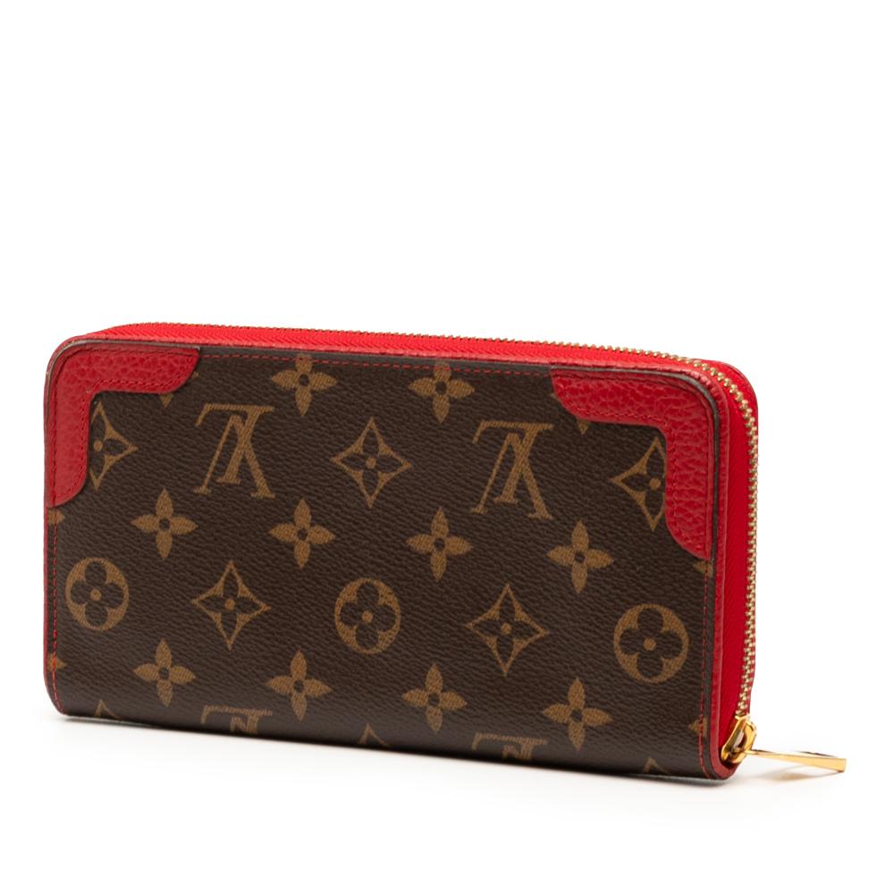 Louis Vuitton B Louis Vuitton Brown with Red Monogram Canvas Fabric Monogram Retiro Zippy Wallet France
