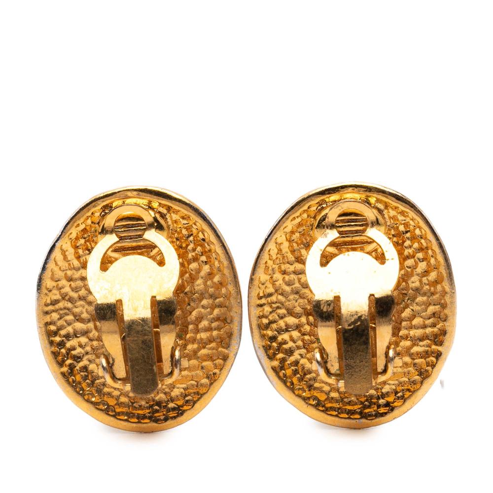 Chanel B Chanel Gold Gold Plated Metal CC Oval Clip on Earrings France