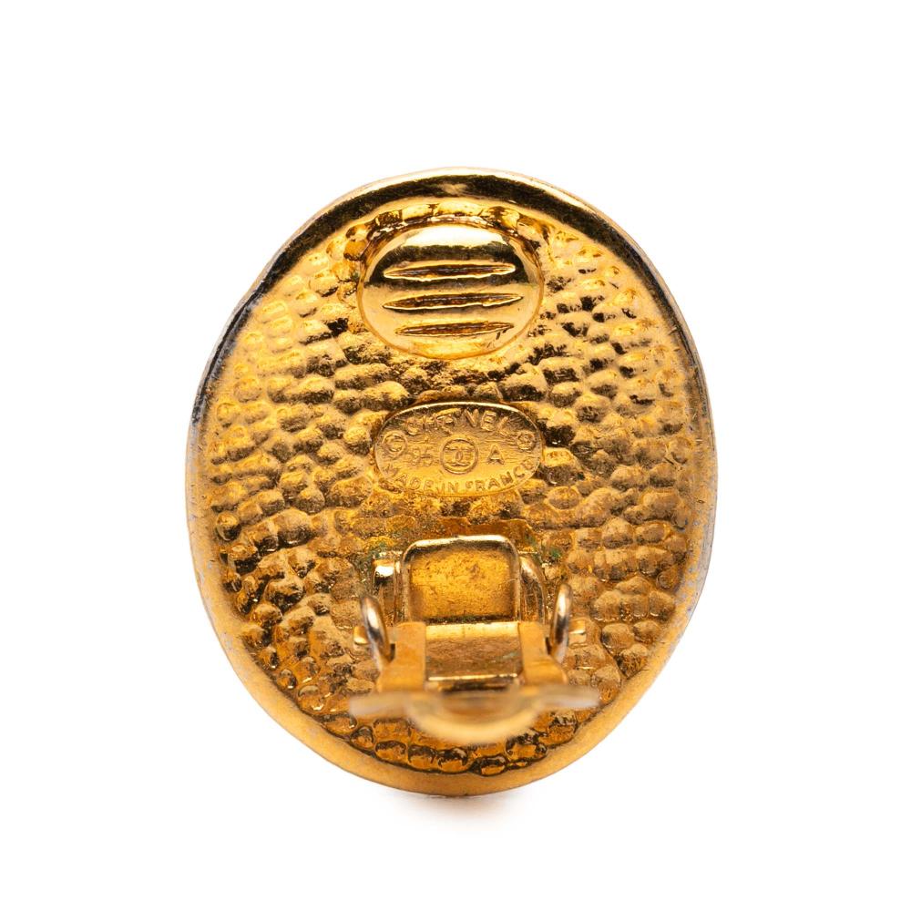 Chanel B Chanel Gold Gold Plated Metal CC Oval Clip on Earrings France