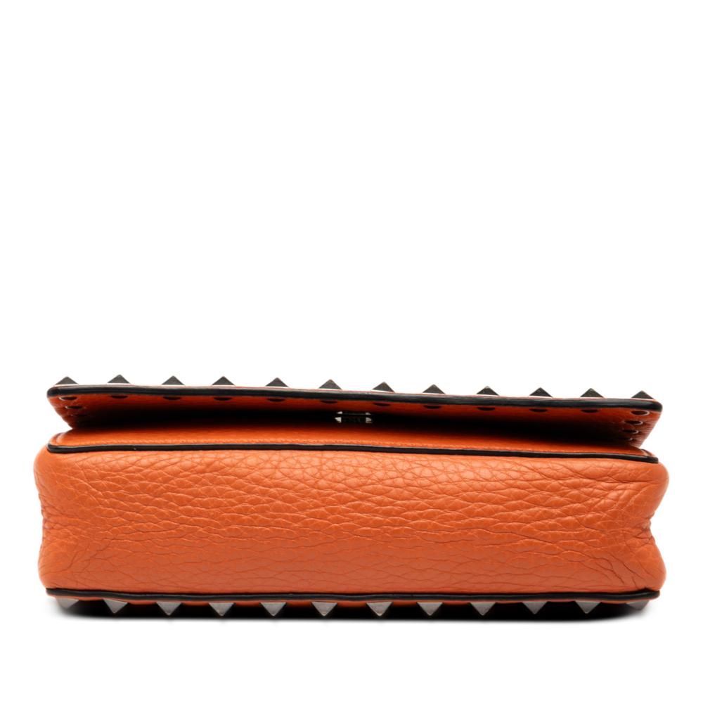 Valentino B Valentino Orange Calf Leather Pebbled skin Rockstud Clutch on Chain Italy