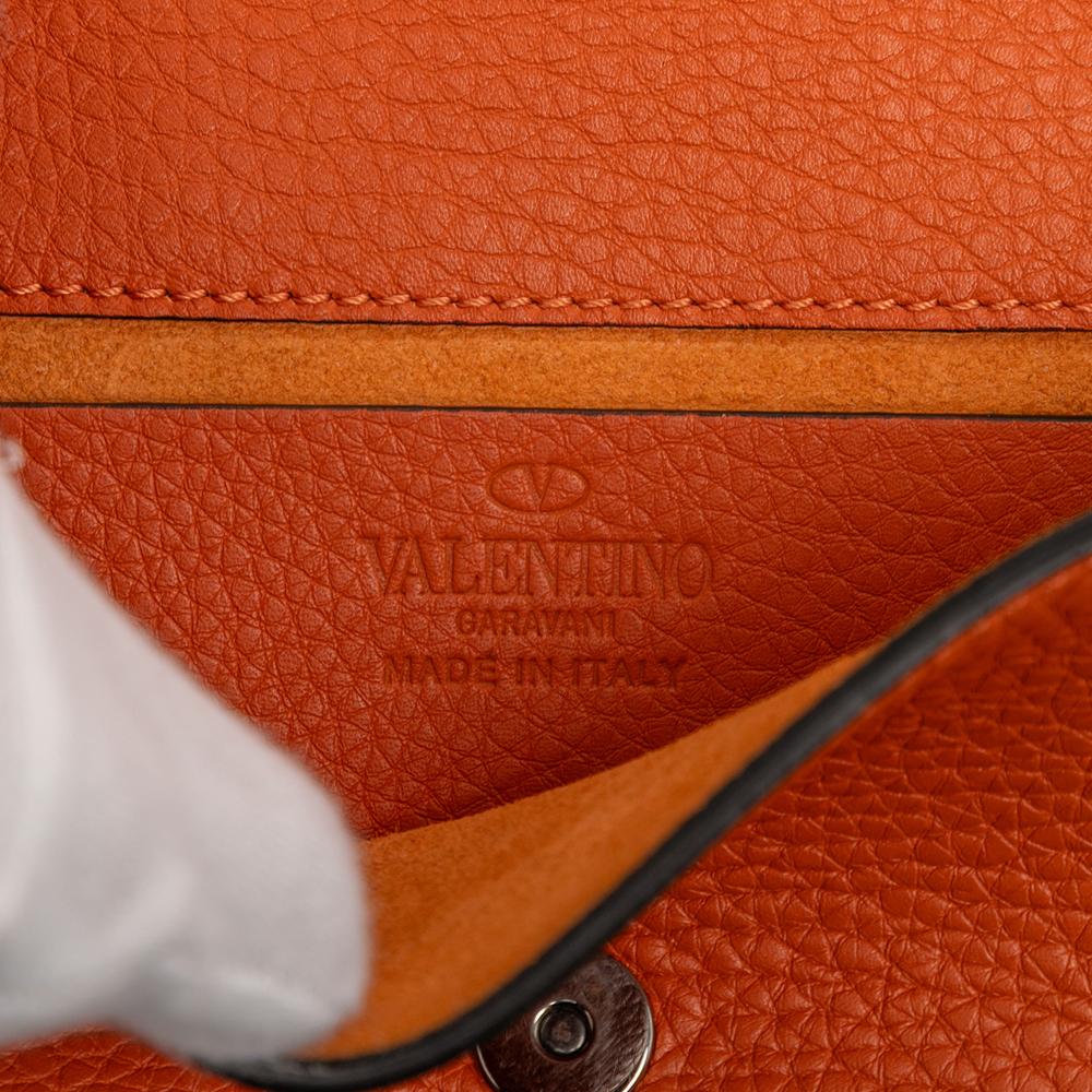 Valentino B Valentino Orange Calf Leather Pebbled skin Rockstud Clutch on Chain Italy