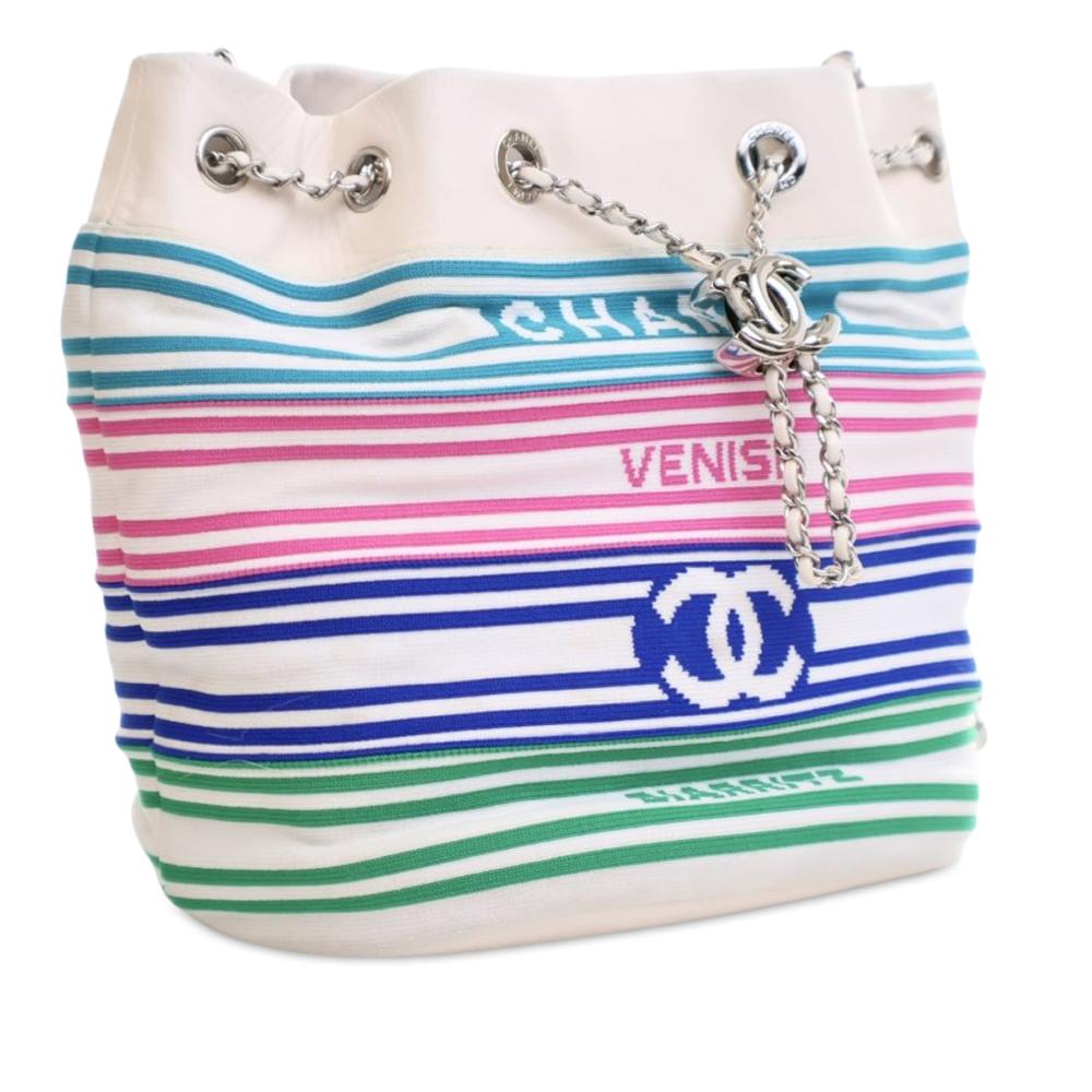 Chanel AB Chanel White with Multi Fiber Fabric Mixed s and Aged Calfskin Venise Biarritz Bucket Bag Italy