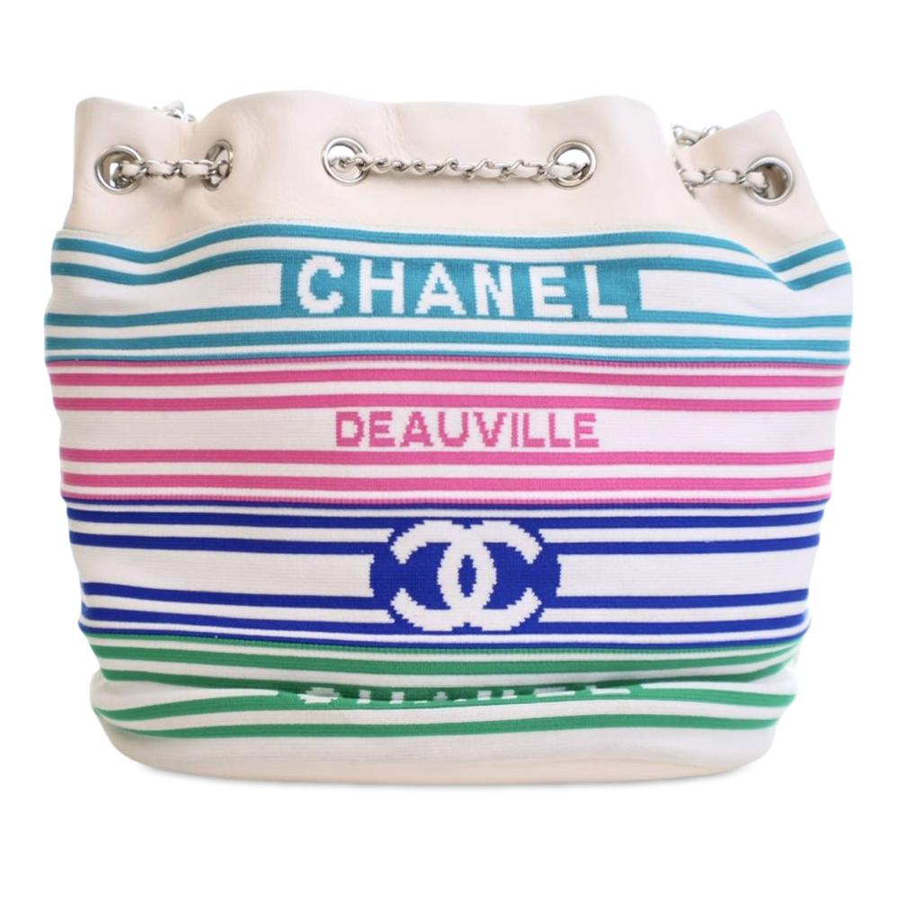 Chanel AB Chanel White with Multi Fiber Fabric Mixed s and Aged Calfskin Venise Biarritz Bucket Bag Italy