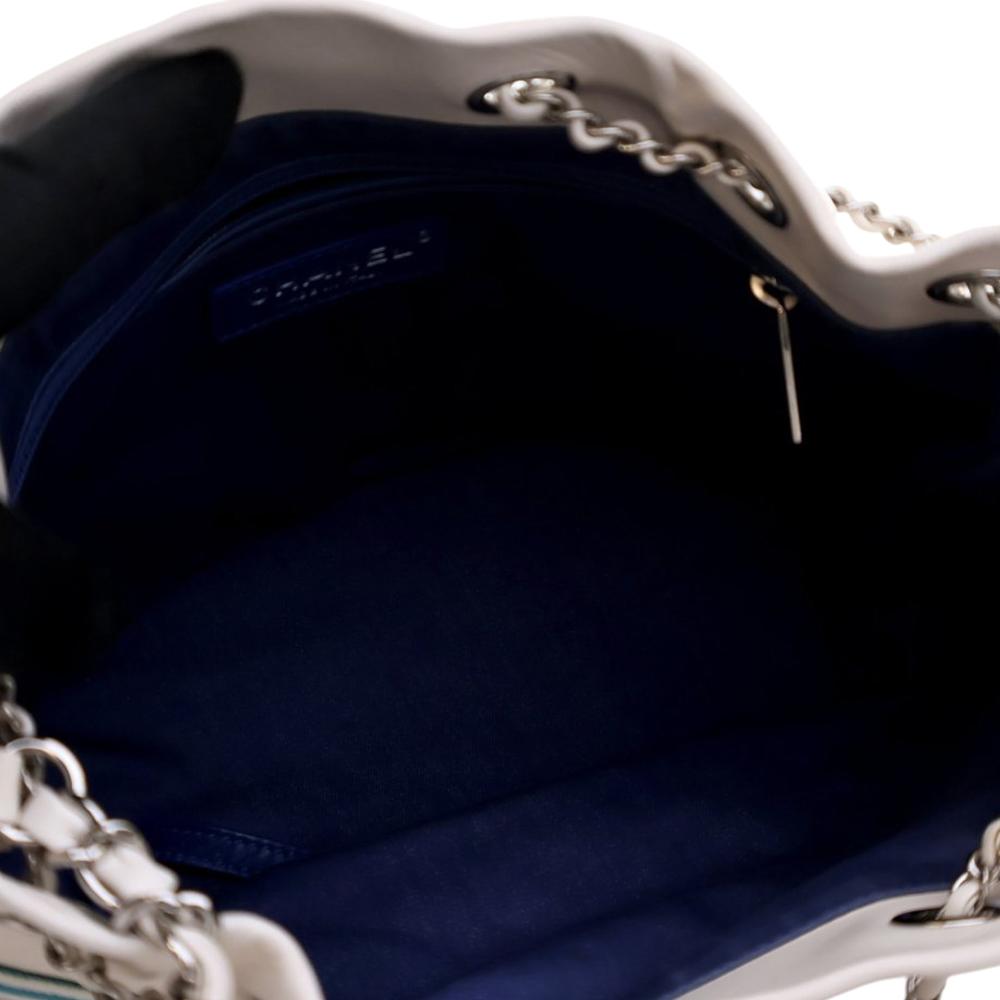 Chanel AB Chanel White with Multi Fiber Fabric Mixed s and Aged Calfskin Venise Biarritz Bucket Bag Italy