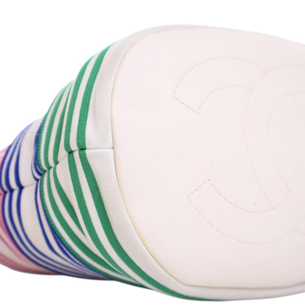 Chanel AB Chanel White with Multi Fiber Fabric Mixed s and Aged Calfskin Venise Biarritz Bucket Bag Italy