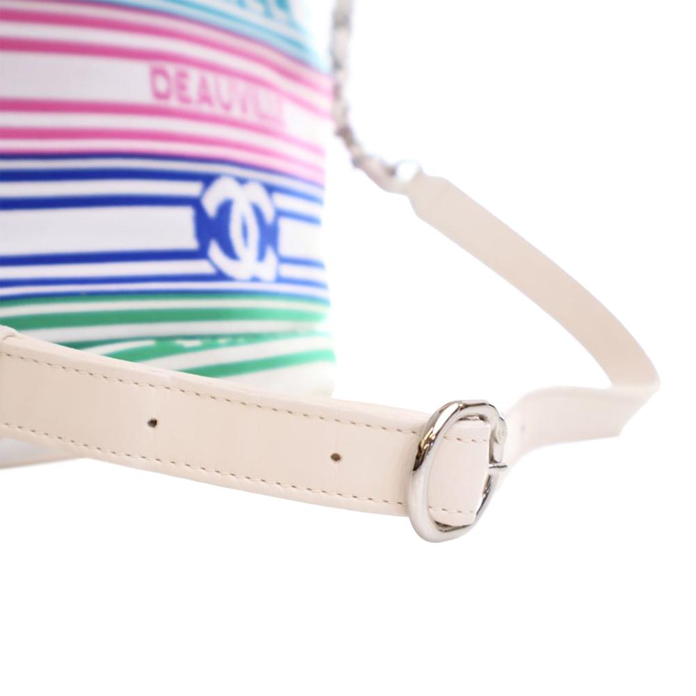 Chanel AB Chanel White with Multi Fiber Fabric Mixed s and Aged Calfskin Venise Biarritz Bucket Bag Italy