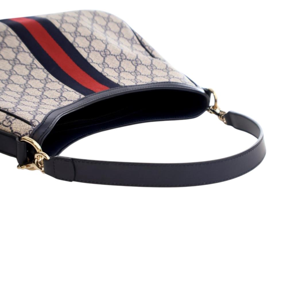 Gucci AB Gucci Brown Beige Coated Canvas Fabric GG Supreme Web Shoulder Bag Italy