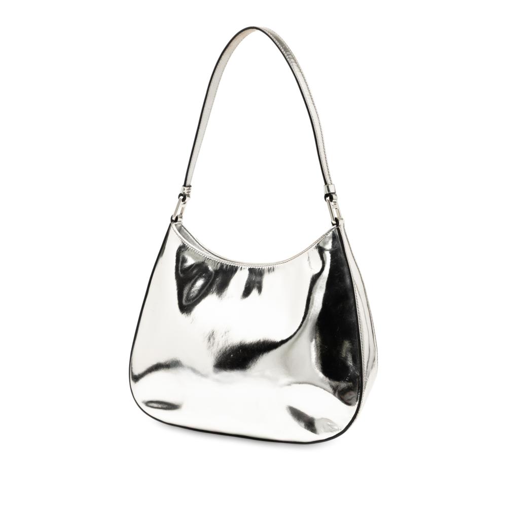 Prada B Prada Silver Calf Leather Brushed Cleo Shoulder Bag Italy