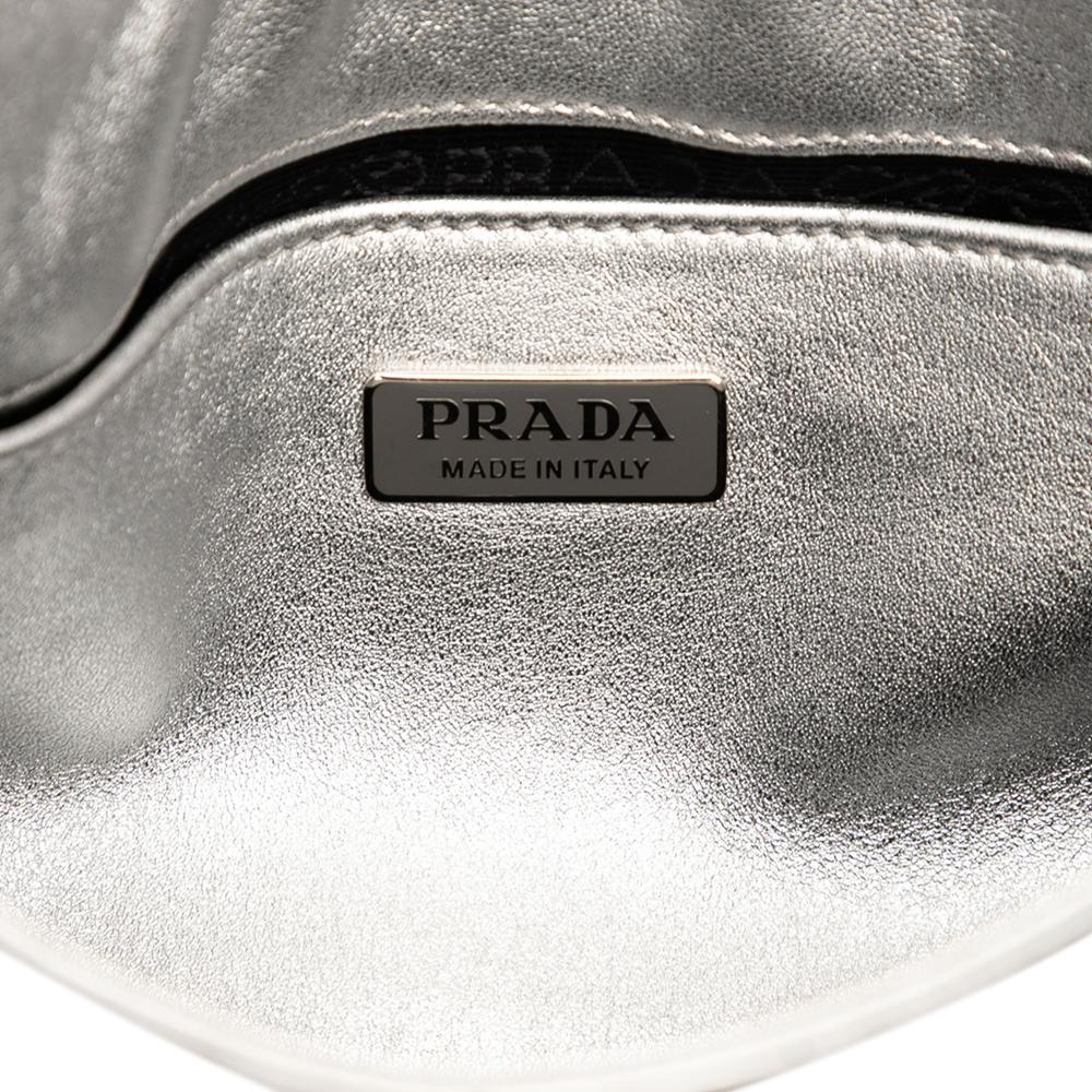 Prada B Prada Silver Calf Leather Brushed Cleo Shoulder Bag Italy