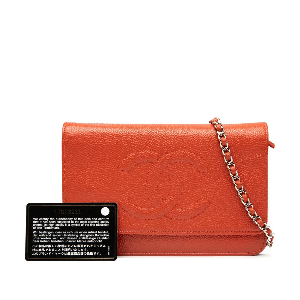 Chanel B Chanel Orange Caviar Leather Leather CC Caviar Wallet On Chain Italy