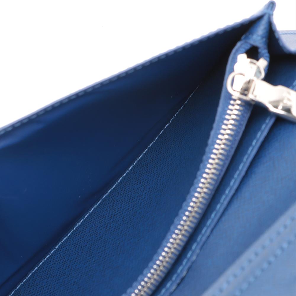 Louis Vuitton AB Louis Vuitton Blue Taiga Leather Leather Monogram Taigarama Brazza Bifold Long Wallet France