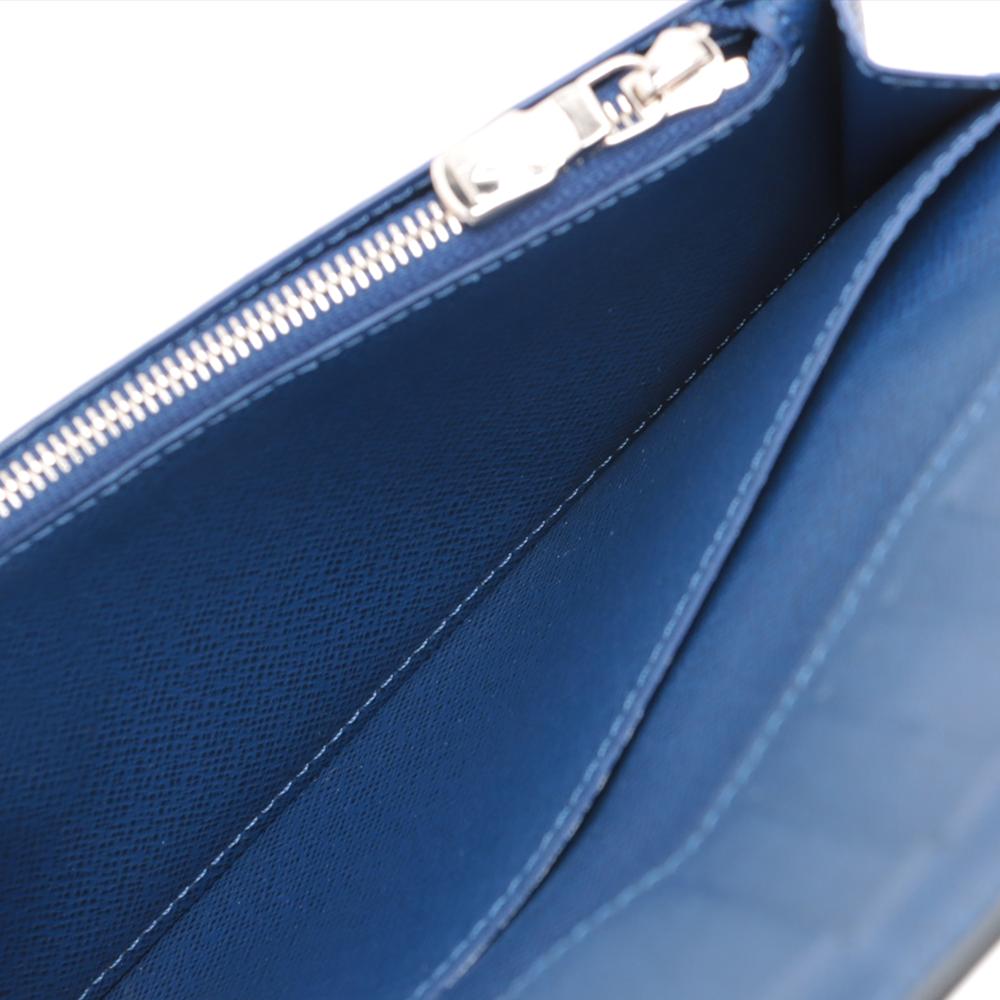 Louis Vuitton AB Louis Vuitton Blue Taiga Leather Leather Monogram Taigarama Brazza Bifold Long Wallet France