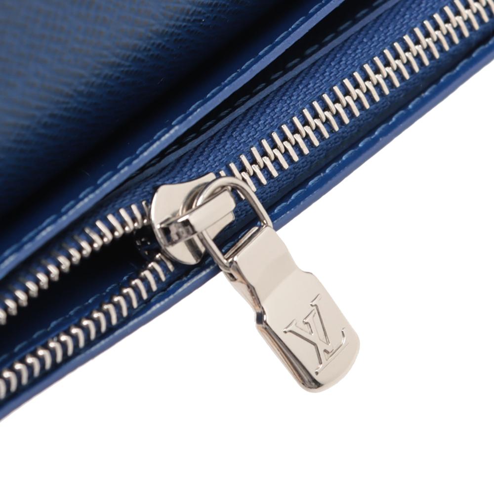 Louis Vuitton AB Louis Vuitton Blue Taiga Leather Leather Monogram Taigarama Brazza Bifold Long Wallet France