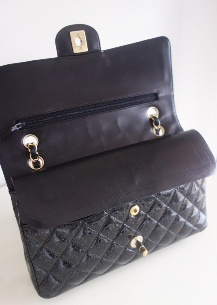 Chanel Classique black glitter bag