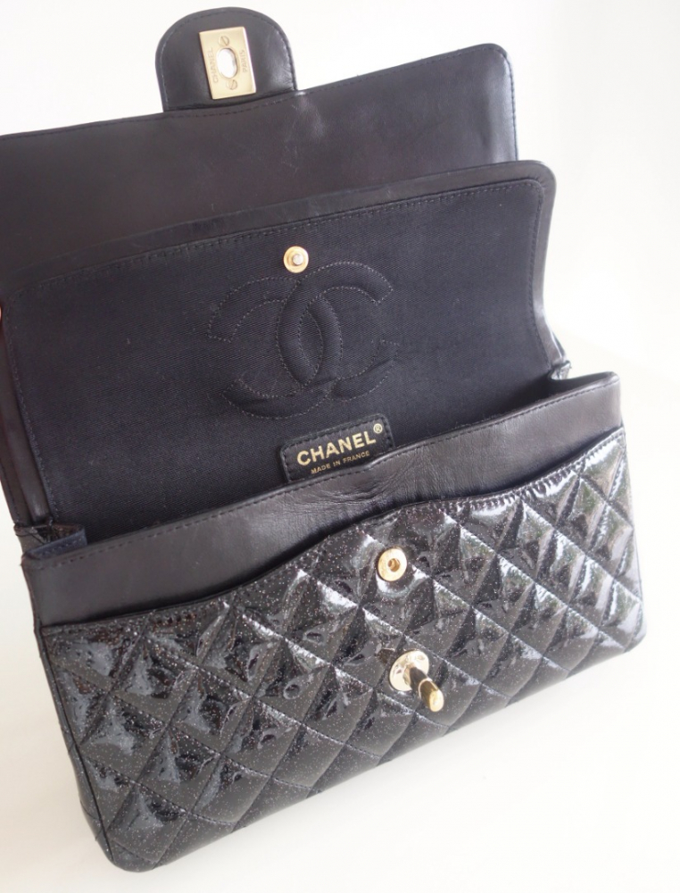 Chanel Classique black glitter bag