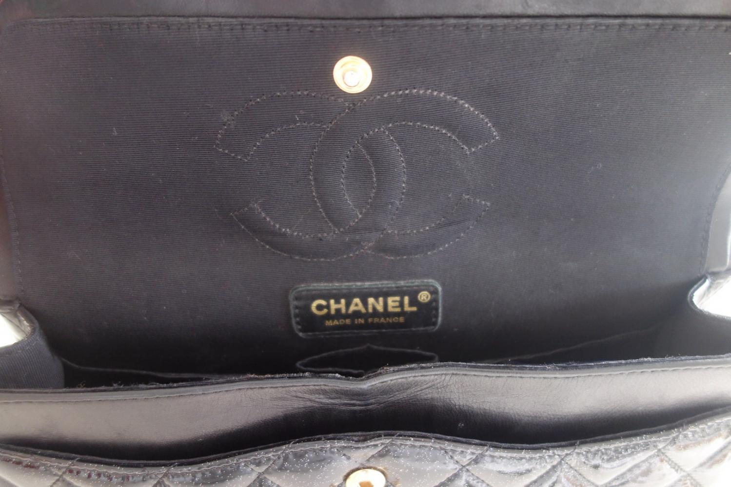Chanel Classique black glitter bag