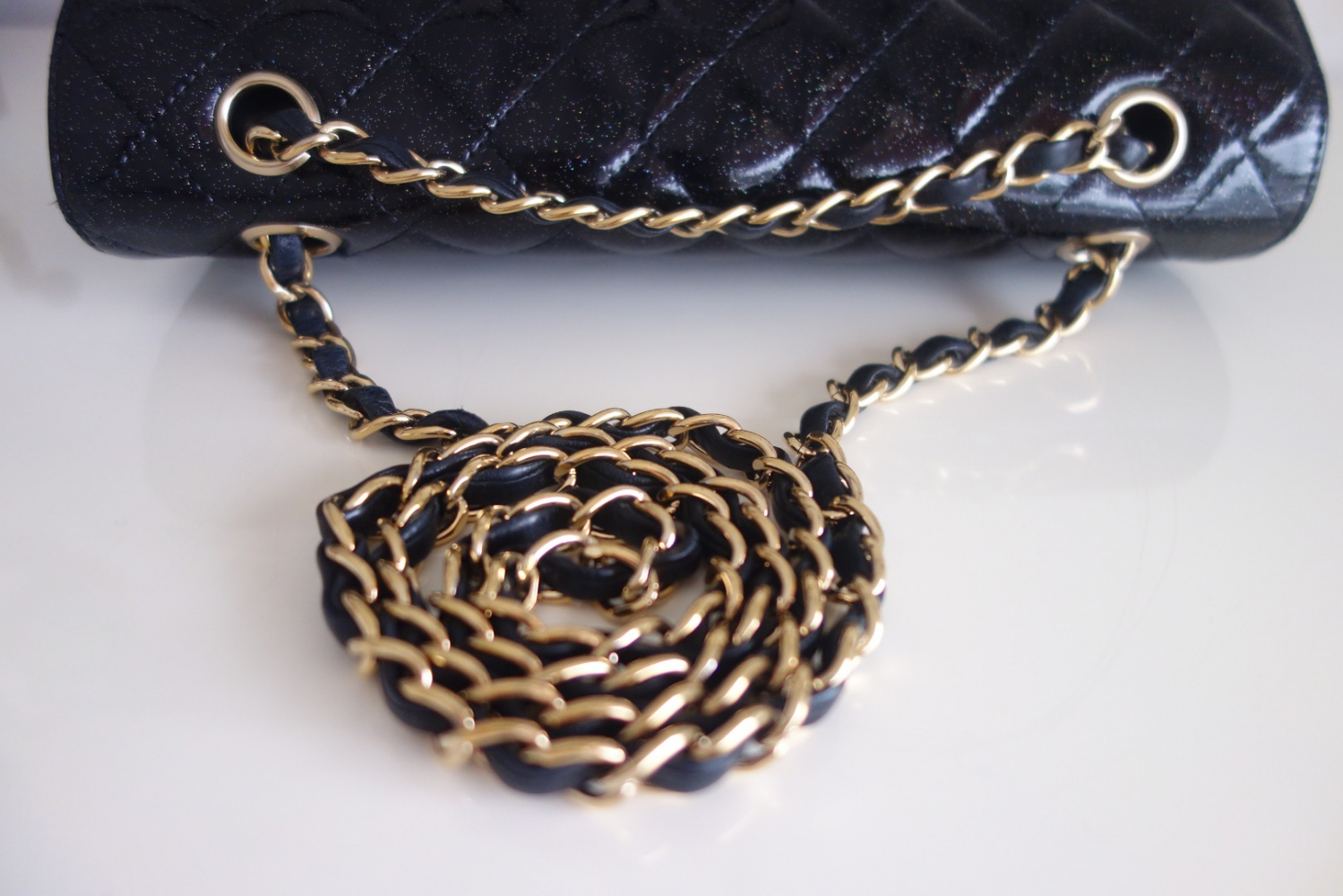 Chanel Classique black glitter bag